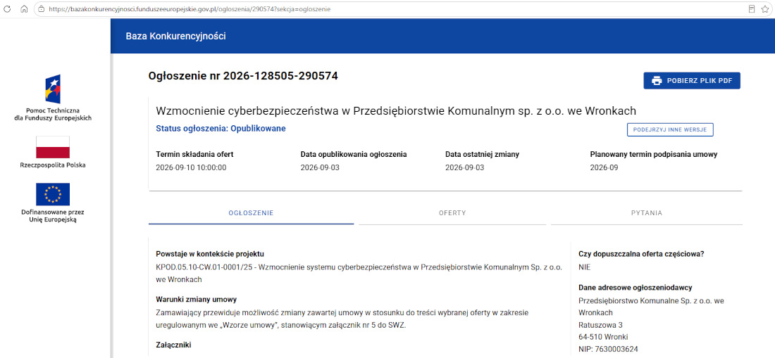 Ogłoszenie przetargu